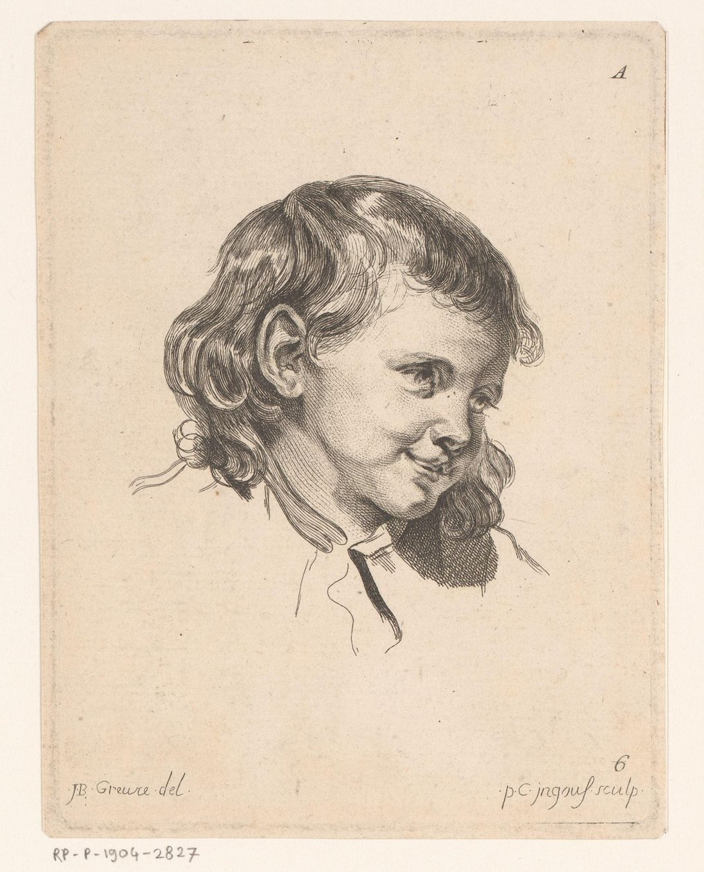 Cabeza de niño, girada a la derecha. Cabezas de diferentes figuras (título de la serie) ir Cahier de Têtes de différens Caracteres (título de la serie) de Pierre Charles Ingouf