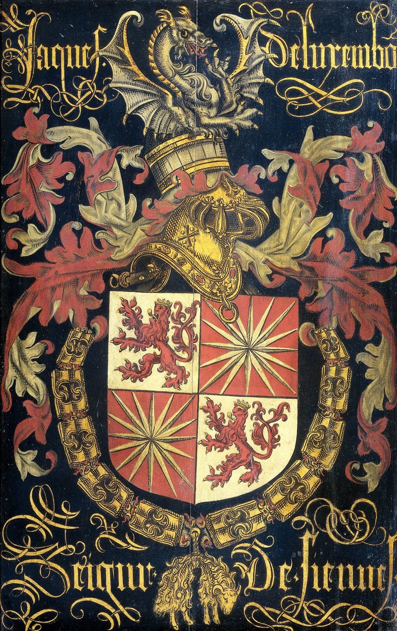 Escudo de Jacobo de Luxemburgo (después de 1441-88), Señor de Fiennes, en su calidad de caballero de la Orden del Toisón de Oro de Pierre Coustain (attributed to)