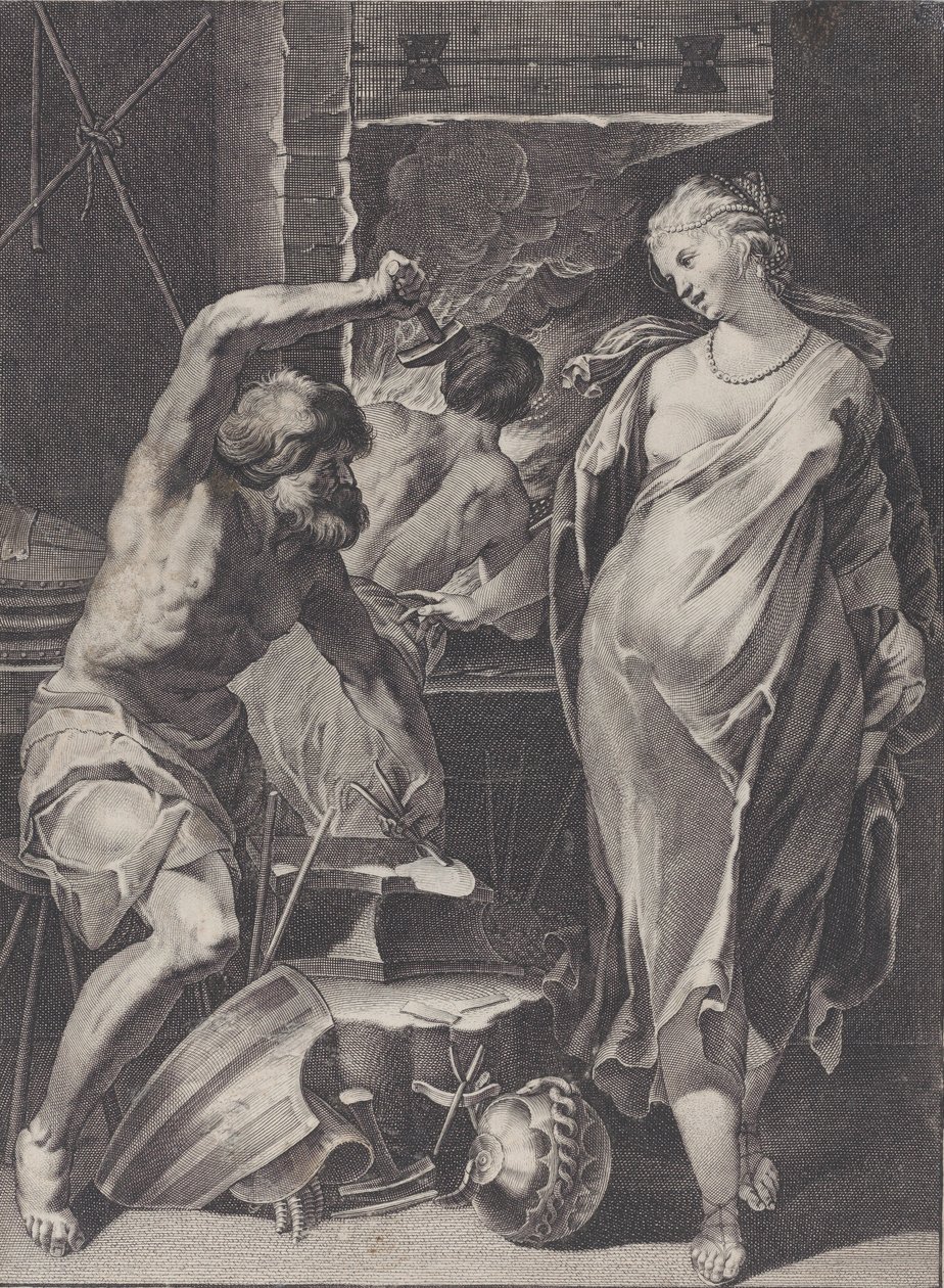 Vulcano forjando la armadura de Aquiles, 1624-75 de Pierre Daret