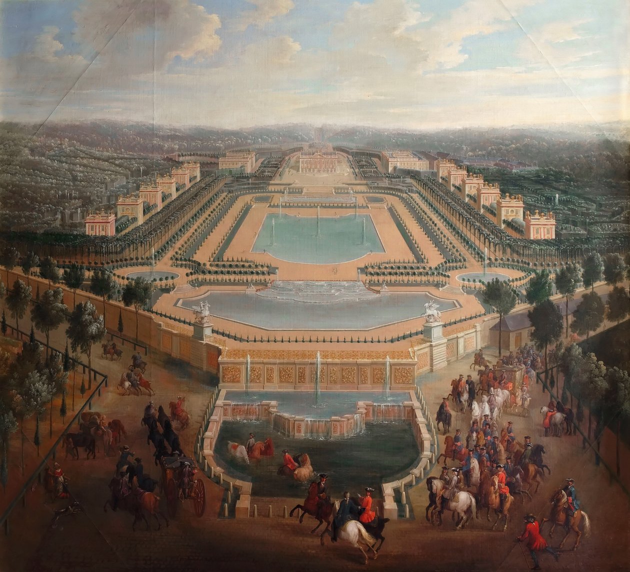 Vista general del castillo y pabellones en Marly de Pierre Denis II Martin
