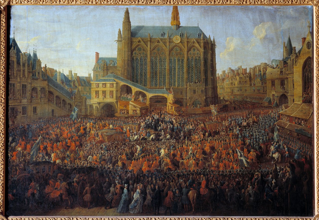 Salida de Luis XV después del lecho de justicia rompiendo el testamento de Luis XIV, celebrado en la Gran Cámara del Parlamento de París de Pierre Denis Martin
