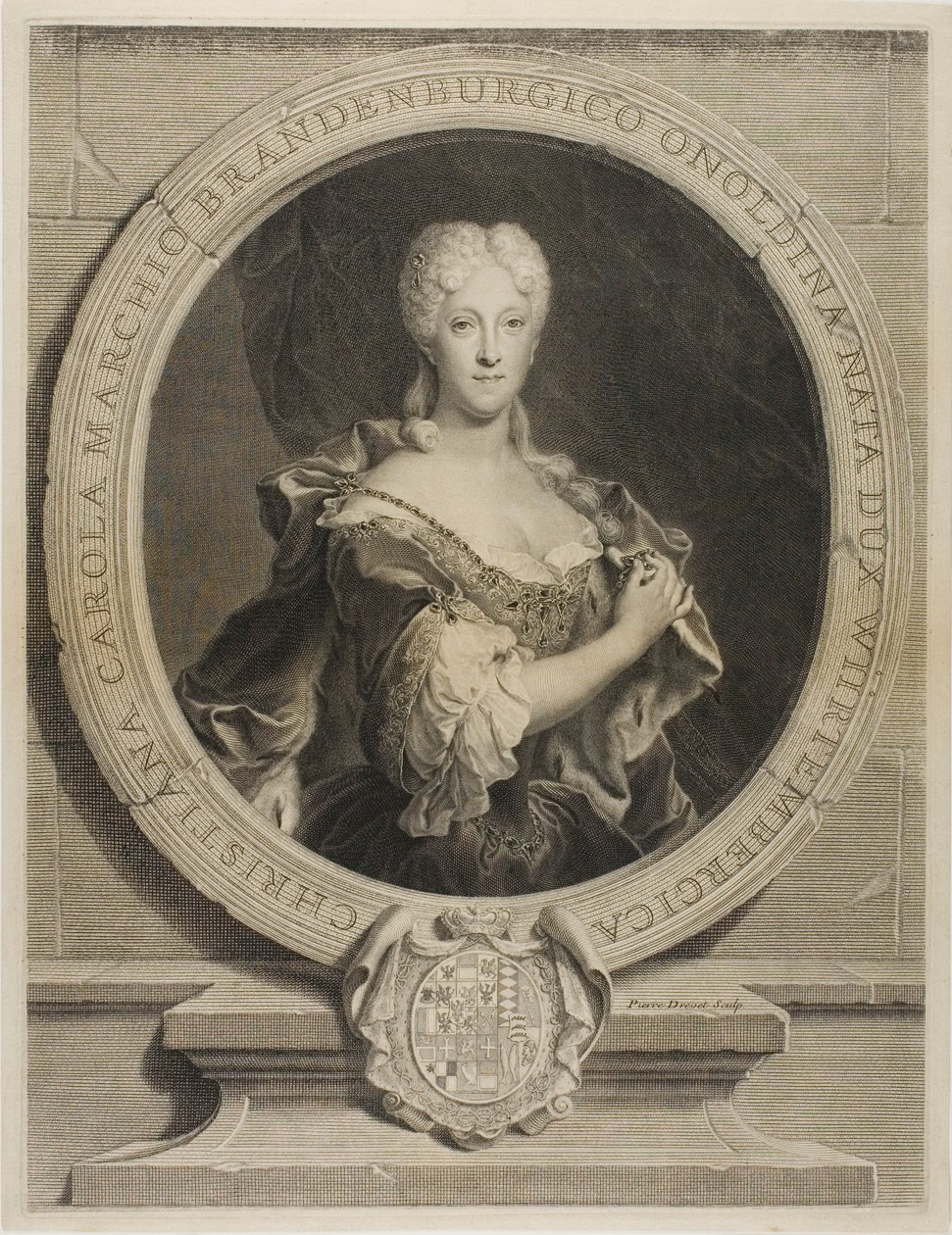Retrato de Christine-Caroline, la Margravina de Brandenbourg-Onoltzbach, esposa de Guillaume-Frédéric de Wurtemburg, 1694-1723 de Pierre Drevet