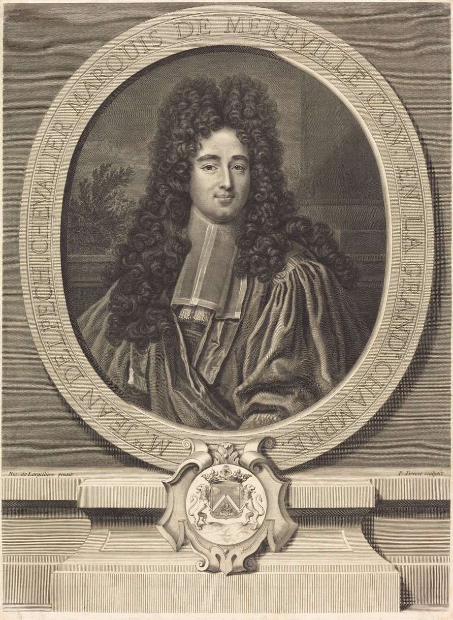 Jean Delpech, Marqués de Méréville de Pierre Drevet after Nicolas de Largillierre