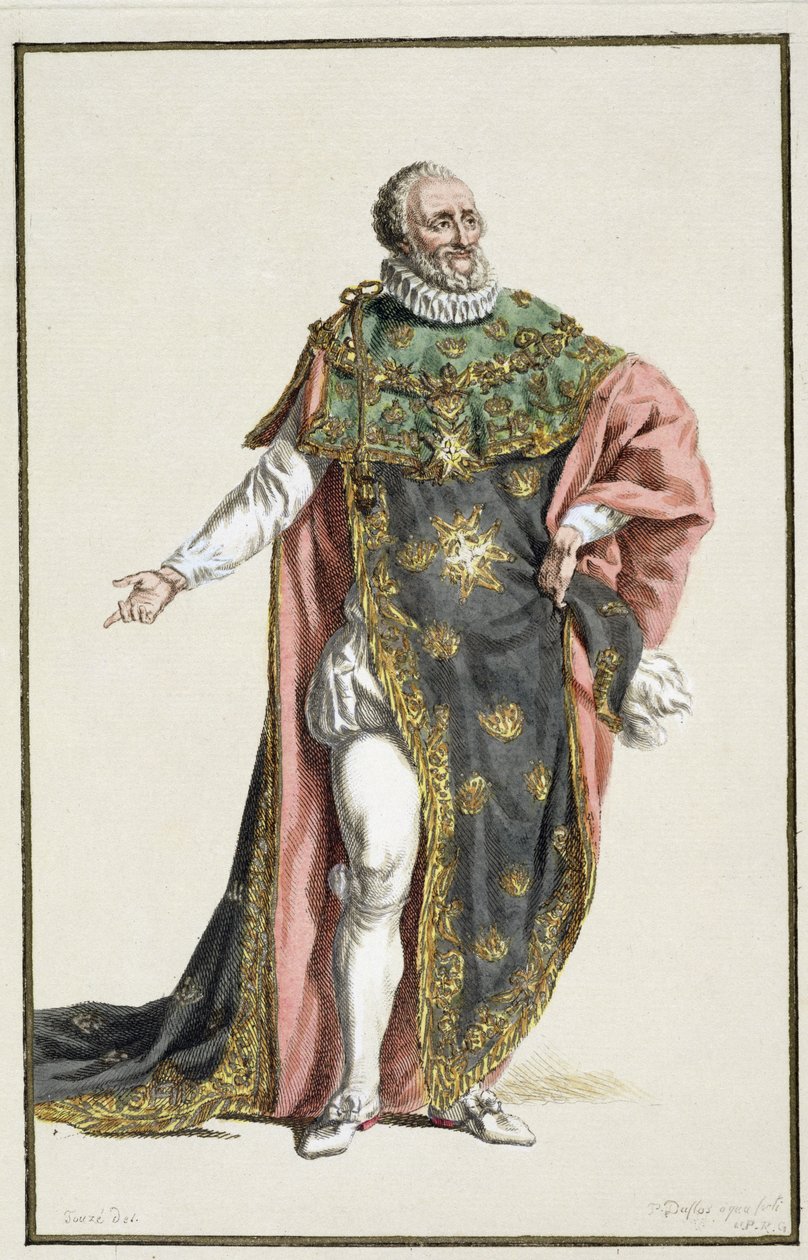 Enrique IV (1553-1610) Rey de Francia, de Receuil des Estampes, representant les Rangs et les Dignites, suivant le Costume de toutes les Nations existantes, publicada en 1780 de Pierre Duflos