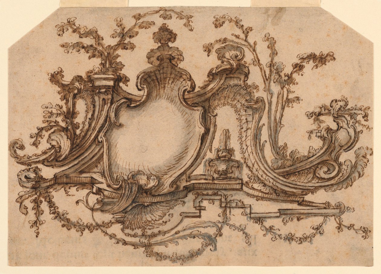 Diseño para decoración de panel con ornamento rocaille de Pierre Edme Babel