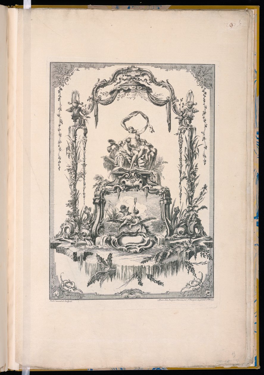 Panel de Ornamento con un Doble Cartucho Mostrando a Venus o Tetis con Sus Ninfas y una Fuente de Pierre Edme Babel