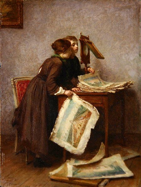 Niños mirando grabados, c.1870 de Pierre Edouard Frere