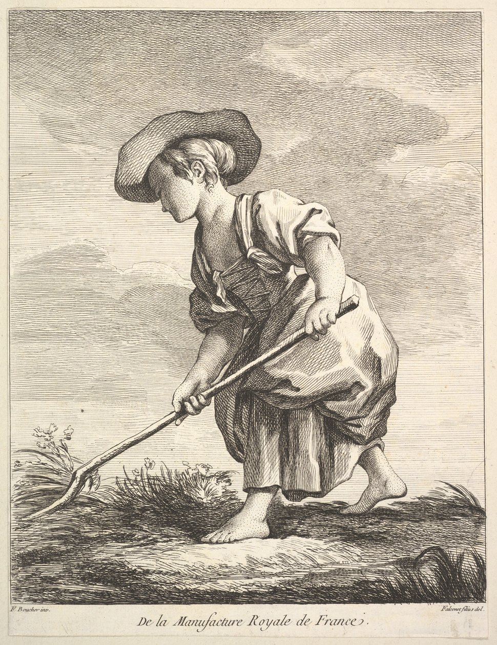 Niña pequeña haciendo trabajo agrícola, del Primer Libro de Figuras según las porcelanas de la M... de Pierre Etienne Falconet