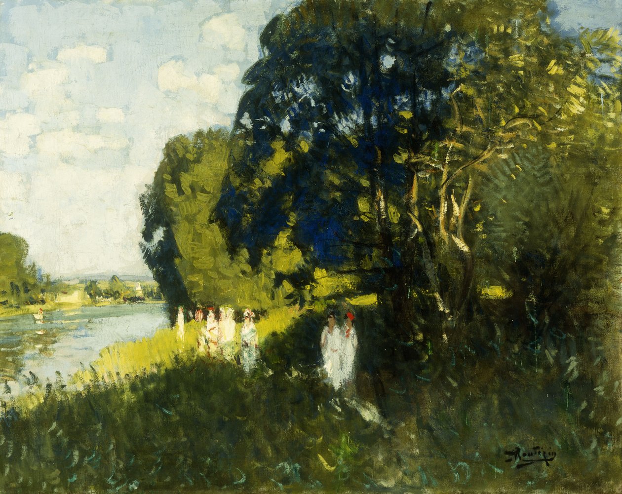 Un hermoso domingo a orillas del Sena; un Beau Dimanche au Bord de la Seine de Pierre Eugene Montezin