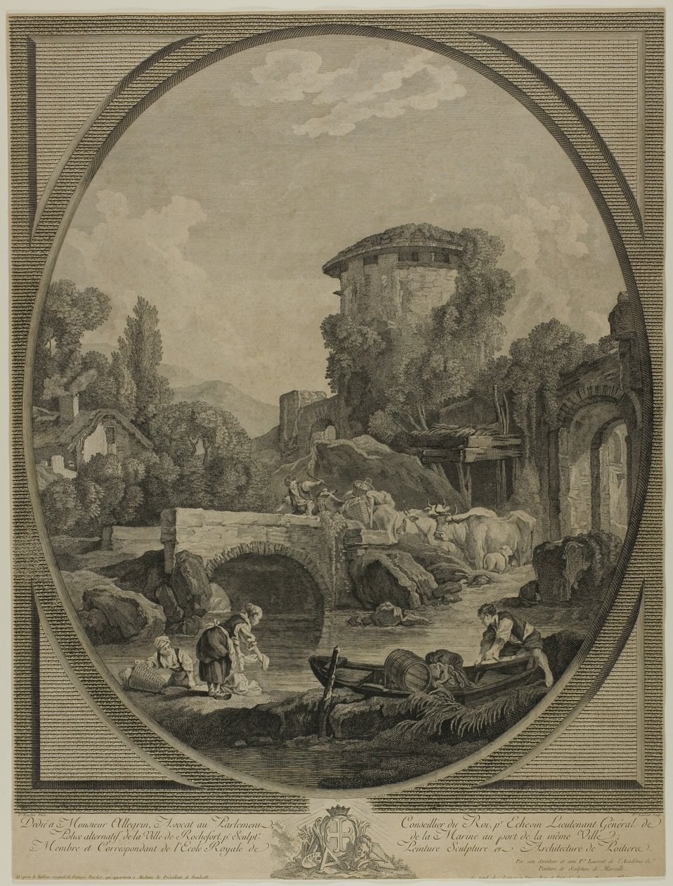 Paisaje con un puente y un palomar de Pierre Francois Laurent