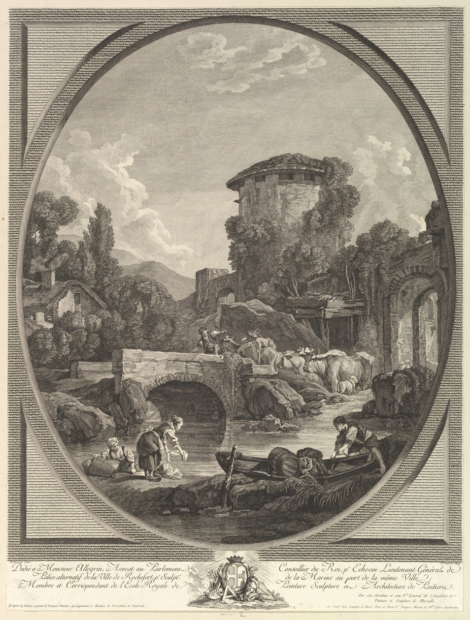 Paisaje con Puente y Palomar, siglo XVIII de Pierre Francois Laurent