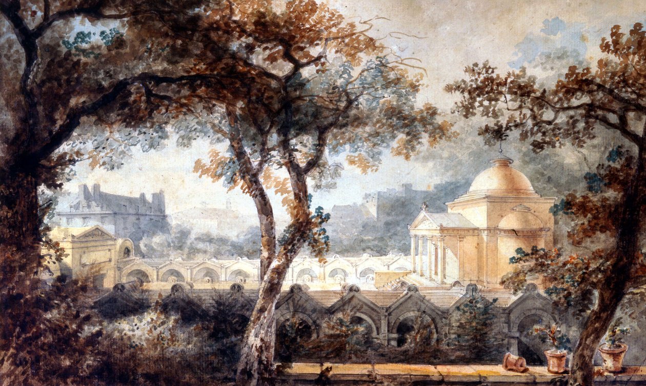 Capilla expiatoria de Luis XVI en París. acuarela, c.1830 de Pierre Francois Leonard Fontaine