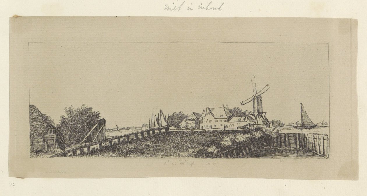 Paisaje con puente de madera y molino. Recueil de quatre-vingt-cinq estampes originales (título de la serie) de Pierre François Basan (workshop of)