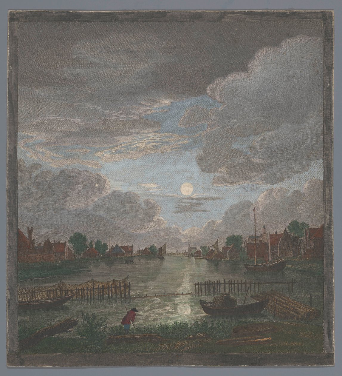 Vista de un canal cerca de la ciudad de Haarlem a la luz de la luna
Vûe du canal proche de Haerlem (título en el objeto) de Pierre François Basan