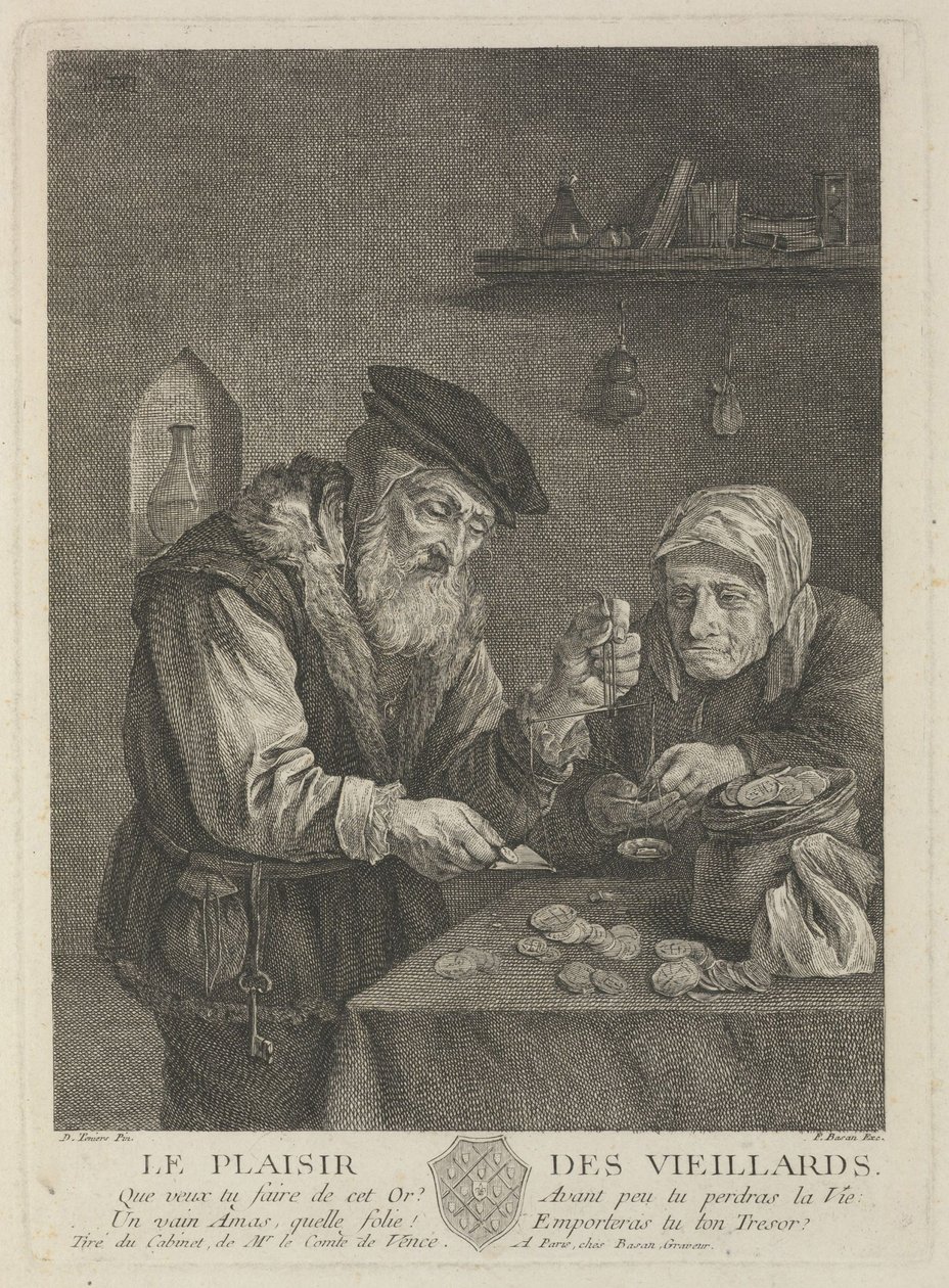 Placeres de la Vejez después de la pintura de David Teniers el Joven, mediados del siglo XVIII de Pierre François Basan