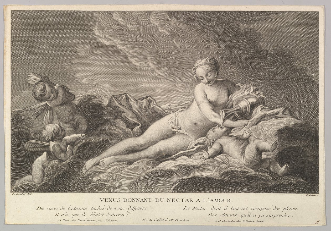 Venus Dando Néctar a Cupido, siglo XVIII de Pierre François Basan