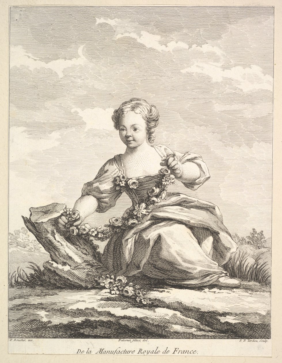 Niña pequeña sosteniendo una guirnalda de flores, del Deuxième Livre de Figures d