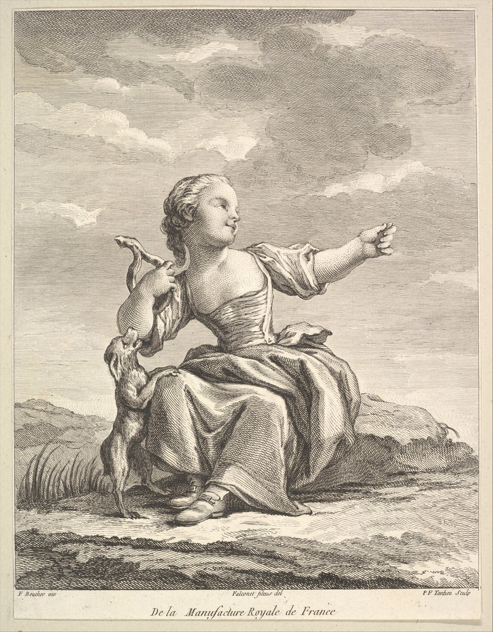 Niña jugando con un perro, del Deuxième Livre de Figures d