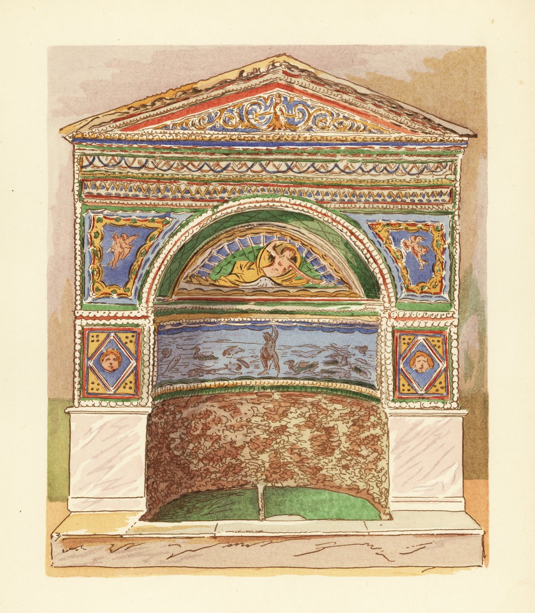 Fuente de mosaico de esmalte en la Casa del Oso, Pompeya de Pierre Gusman