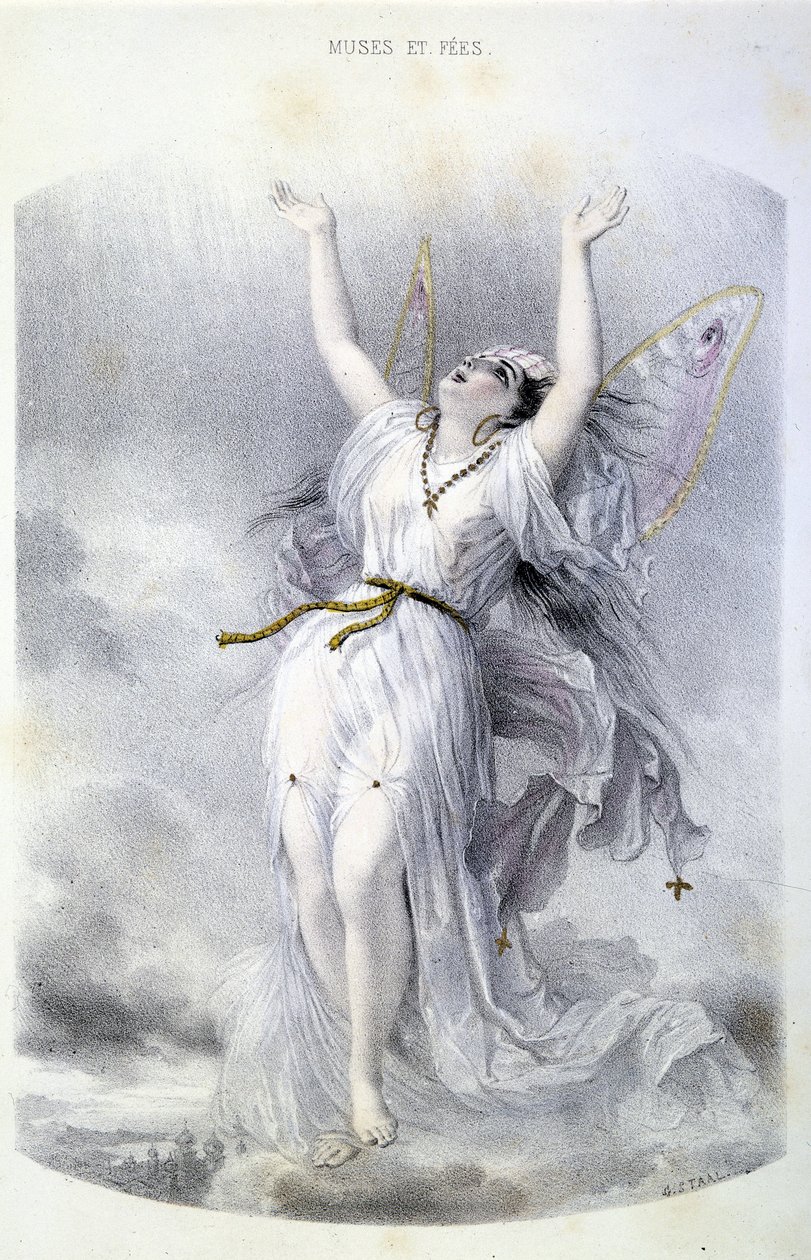 Hada: La Peri - en "Les femmes mythologiques", por Mery y Foelix, ilustración de G. Staal, ed. por Gouet de Pierre Gustave Eugene Staal