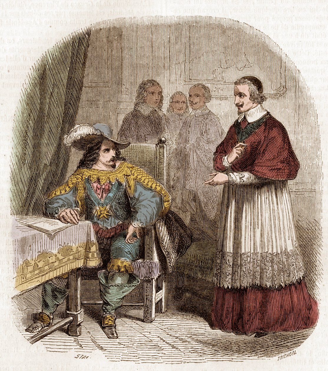 El rey francés Luis XIII y el ministro cardenal de Richelieu fundando la Academia Francesa de Pierre Gustave Eugene Staal