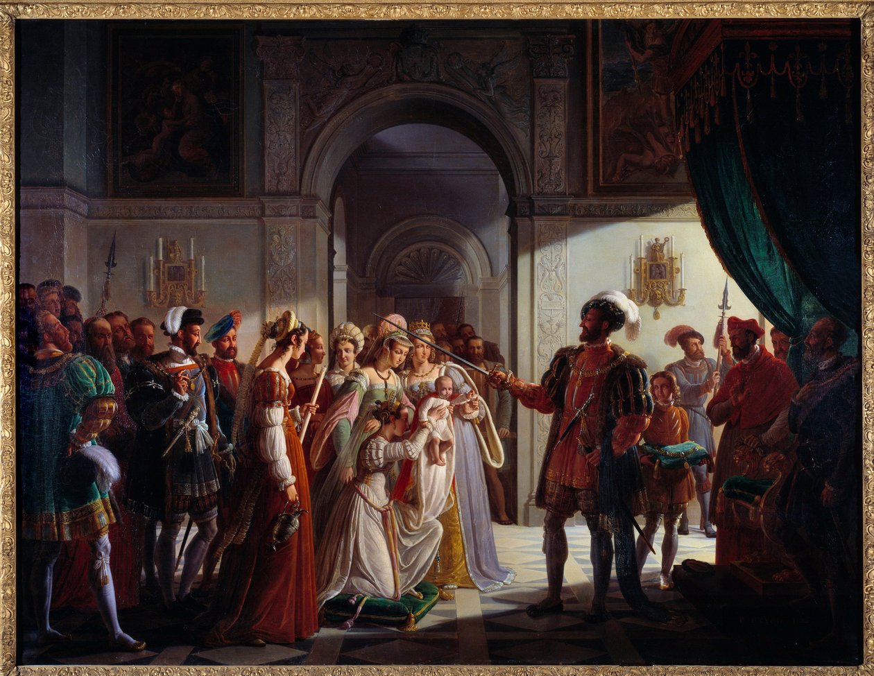 Francisco I (1494-1547) armando caballero a su nieto Francisco II (1544-1560) de Pierre Henri Revoil