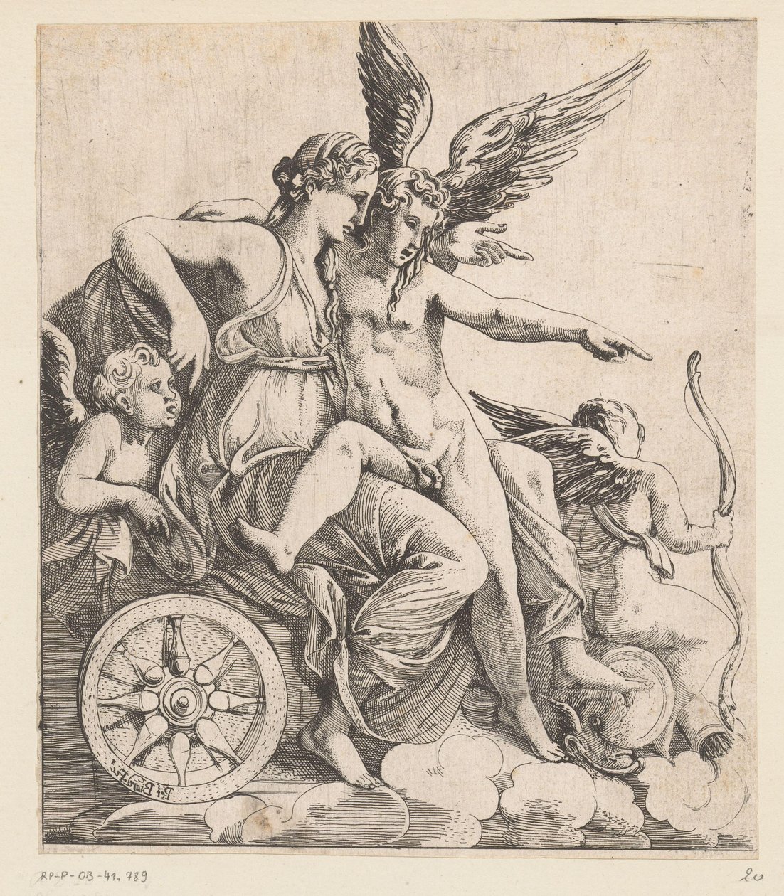 Venus y Amor en un carro rodeado de amorcillos de Pierre II Biard