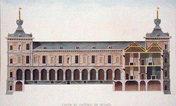 Sección transversal del castillo en Ronse, Bélgica, de 
