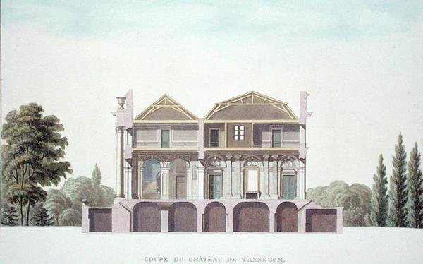 Sección transversal del castillo de Wannagem, cerca de Oudenarde, Bélgica, de 