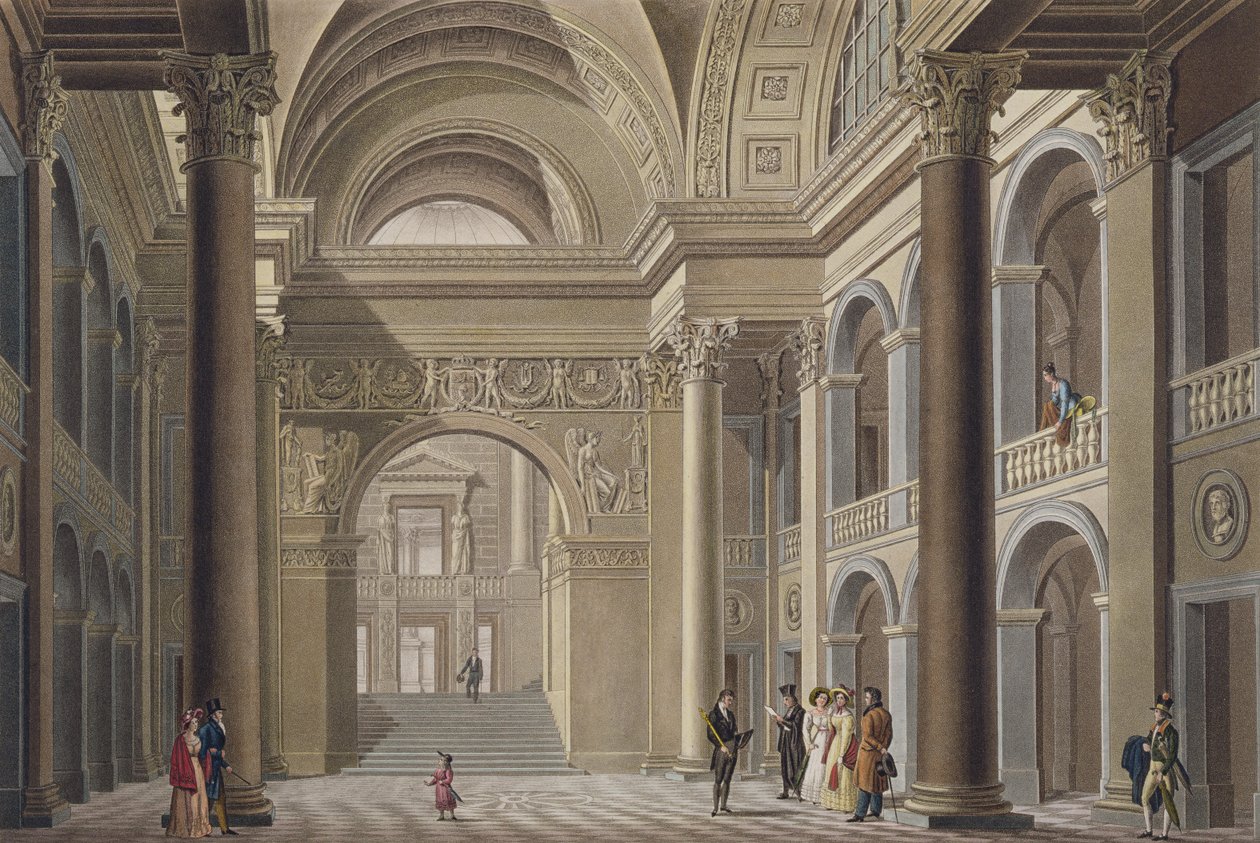 Vestíbulo del Palais Academique en Gante, de Choix des Monuments, Edifices et Maisons les plus remarquables du Royaume des Pays-Bas por Pierre Jacques Goetghebuer, grabado por L. Roelandt de Pierre Jacques Goetghebuer