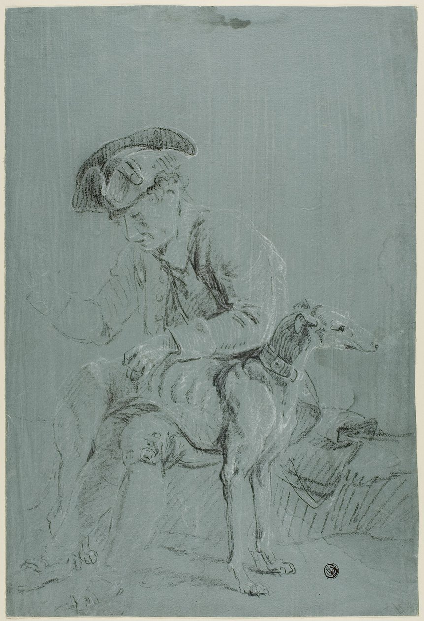 Hombre sentado con perro de Pierre Jacques Volaire