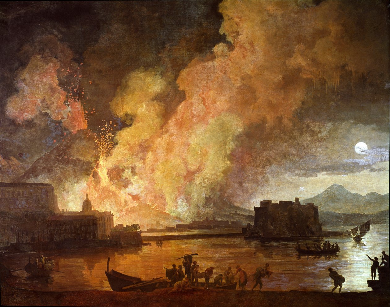 La erupción del Vesubio en Nápoles a la luz de la luna de Pierre Jacques Volaire