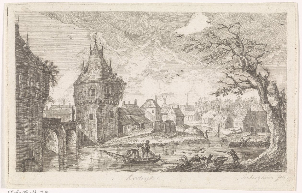 Vista del pueblo con pescadores de Pierre Joseph Jacques Tiberghien
