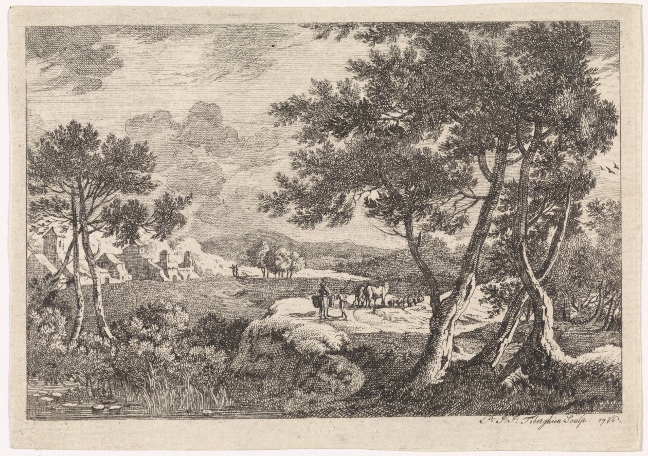 Paisaje con árboles en primer plano de Pierre Joseph Jacques Tiberghien