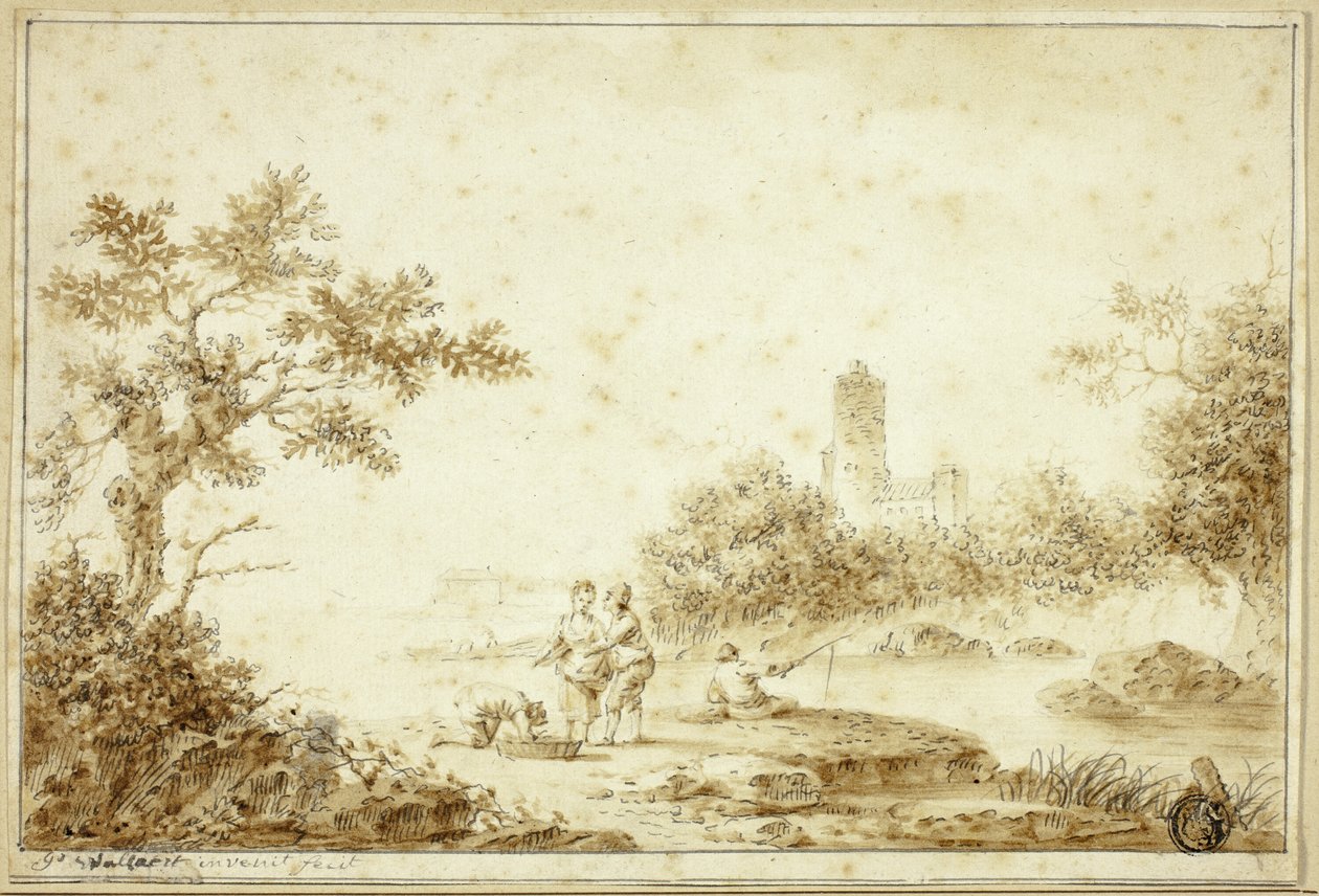 Paisaje con figuras junto a un arroyo de Pierre Joseph Wallaert