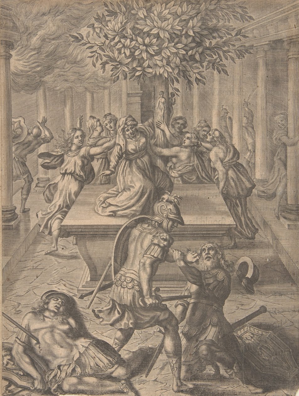 El saqueo de Troya-Pirro matando a Príamo, antes de 1654 de Pierre Lombart