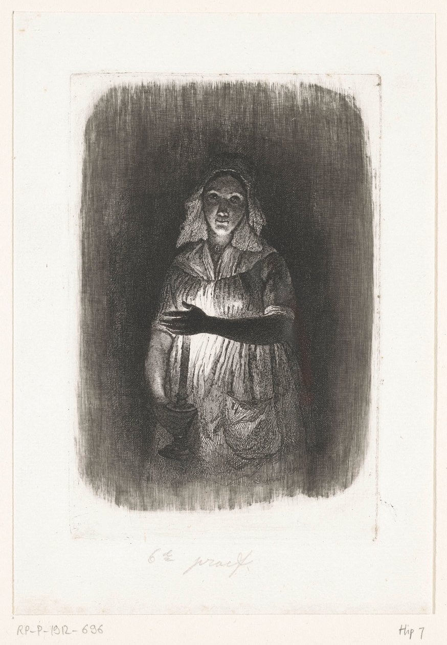 Criada con vela encendida Cinco pruebas de aguafuerte (título de la serie) de Pierre Louis Dubourcq