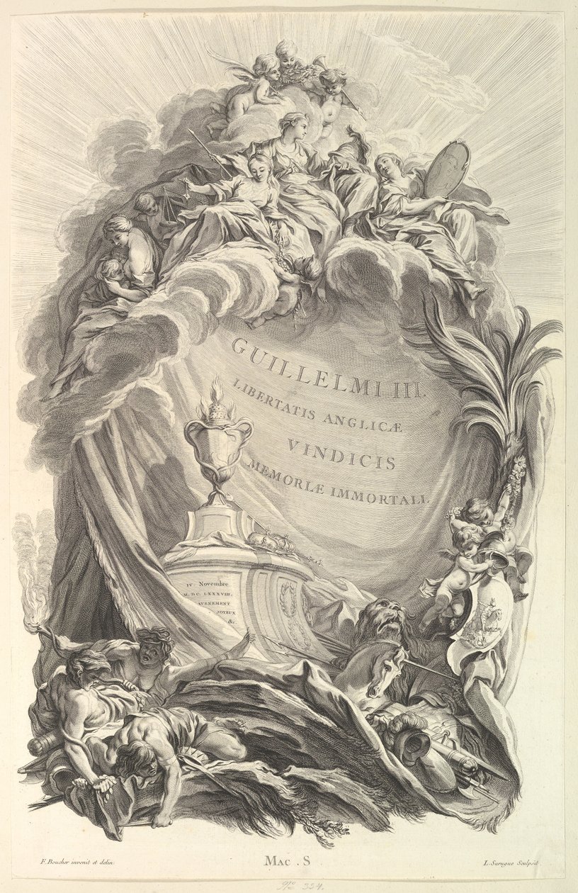 Frontispicio para la Tumba de Guillermo III, ca. 1736 de Pierre Louis de Surugue