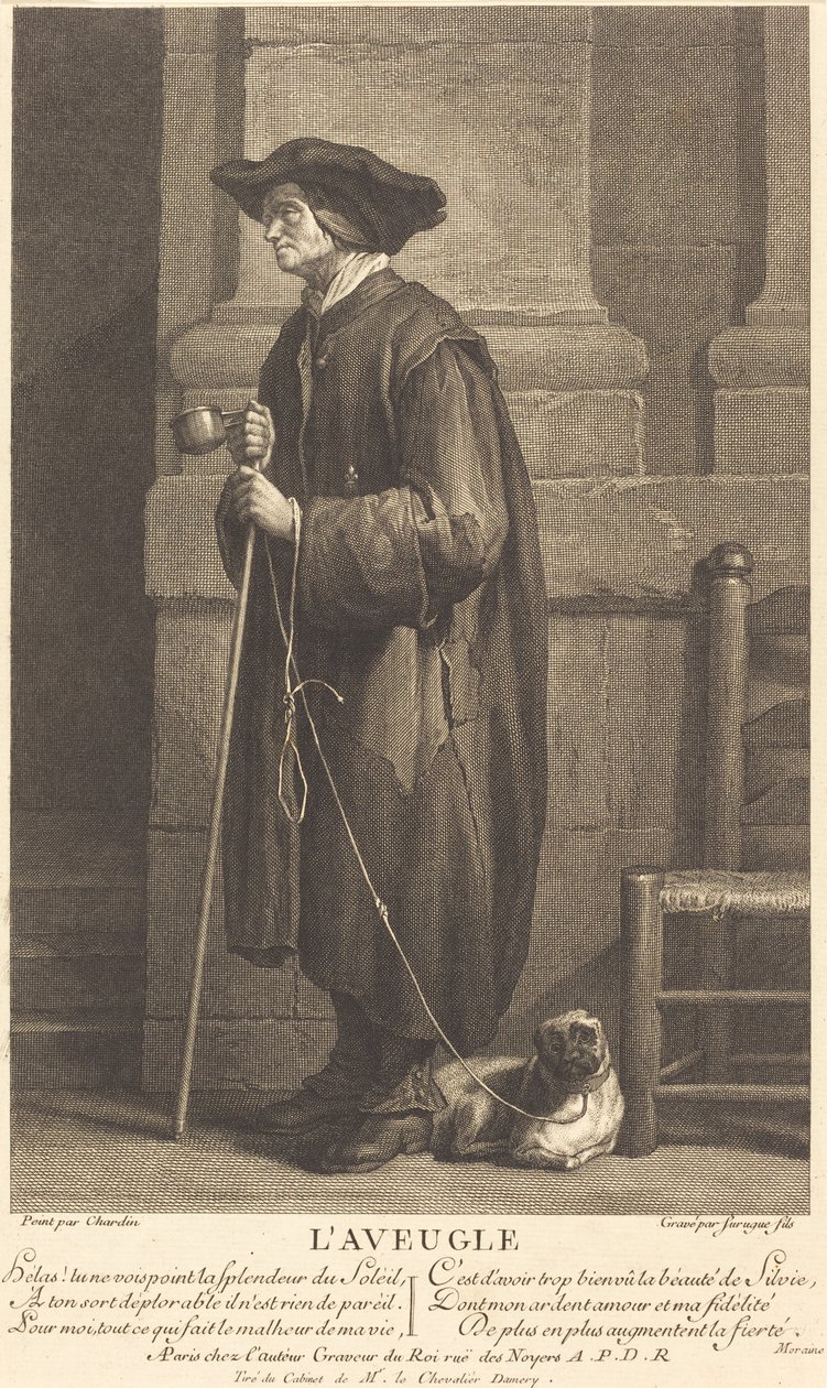 El mendigo ciego de Pierre Louis de Surugue after Jean Siméon Chardin