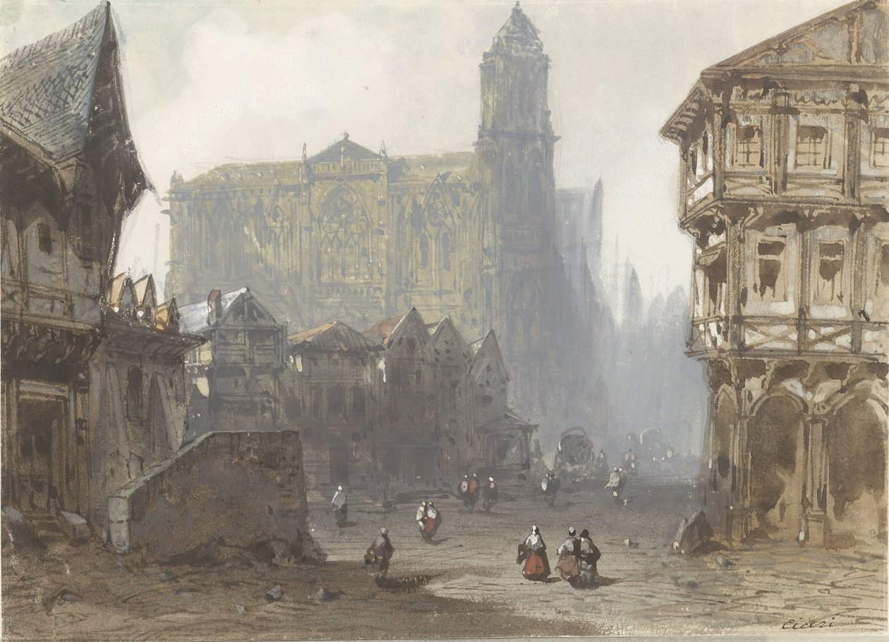 La Plaza del Mercado Viejo de Ruán de Pierre Luc Charles Ciceri
