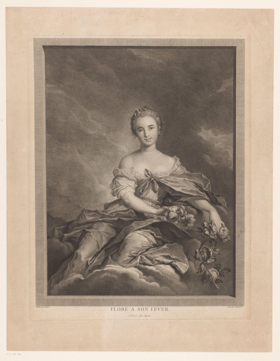 Flora en las nubes con flores en la mano. Flore a son palanca (título sobre objeto) de Pierre Maloeuvre