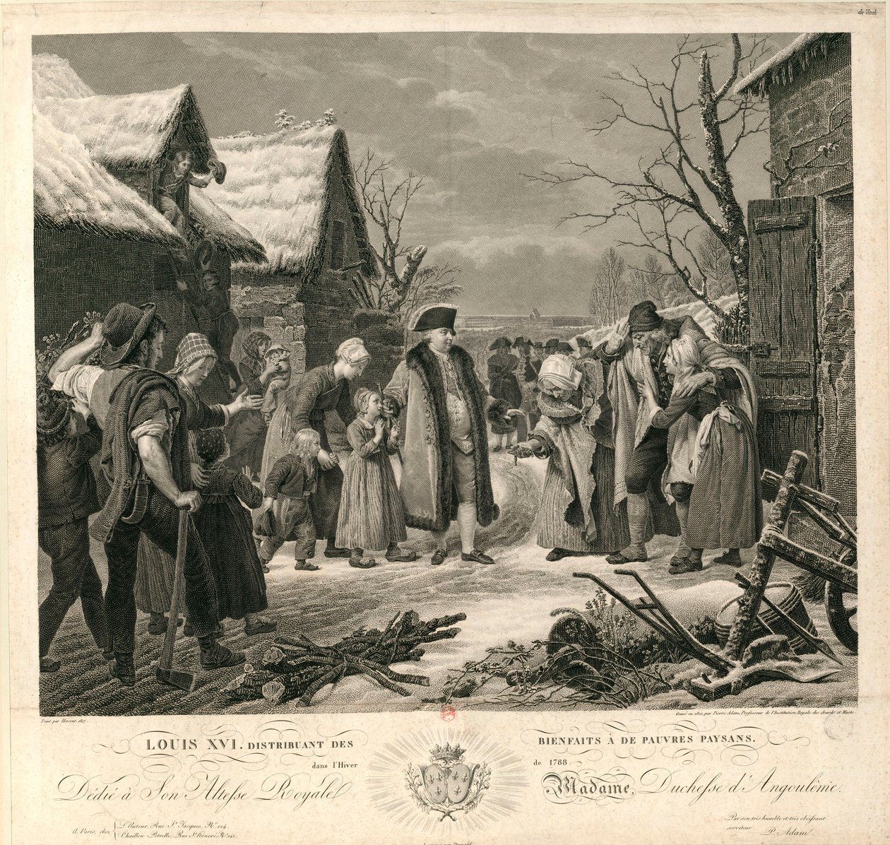 Luis XVI distribuyendo limosnas a los campesinos pobres en el invierno de 1788, c. 1817 de Pierre Michel Adam