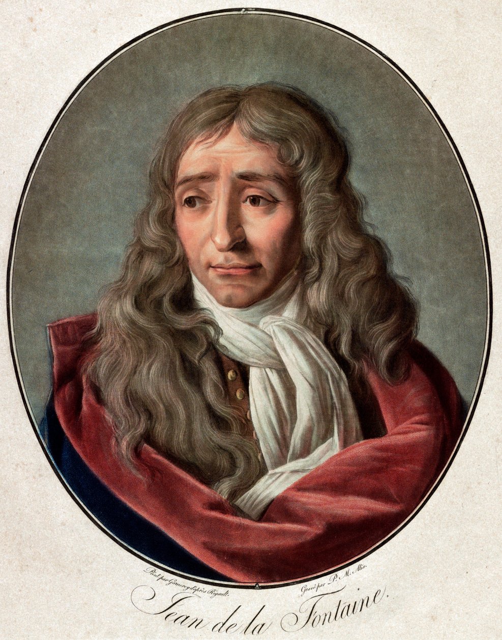 Retrato de Jean de La Fontaine (1621-1695), poeta francés grabado por Pierre Michel Alix (1762-1817) por Ambroise Louis Garnerey (1783-1857) de Pierre Michel Alix