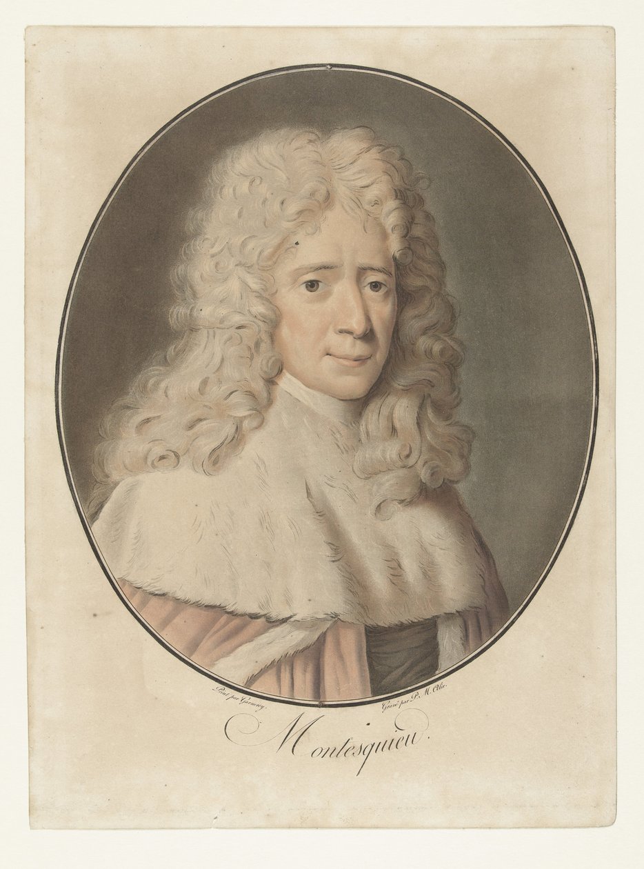 Retrato de Carlos de Montesquieu Montesquieu (título sobre objeto) Colección de grandes hombres (título de la serie) de Pierre Michel Alix