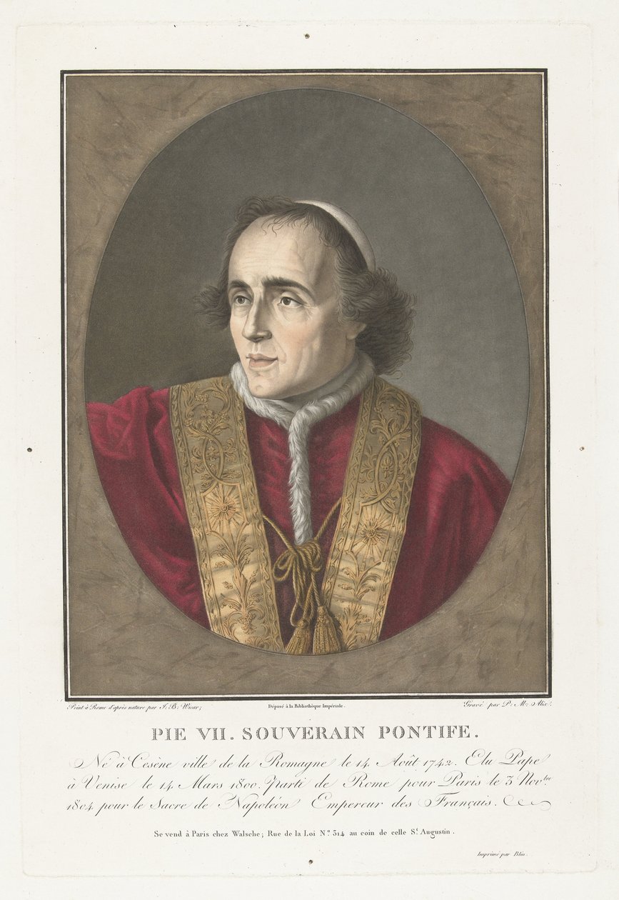Portret van Paus Pío VII Pío VII. soberano pontífice (título sobre objeto) de Pierre Michel Alix