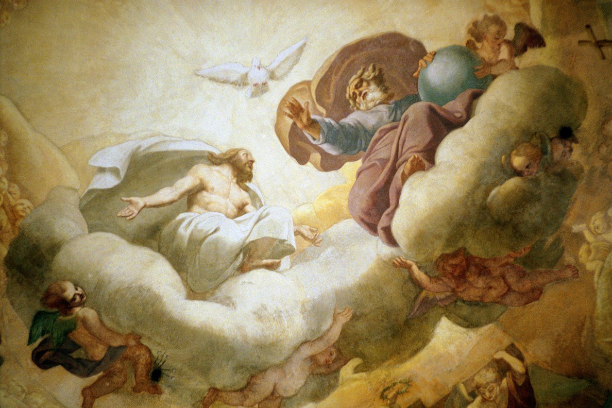 Detalle de la pintura del interior de la cúpula que representa la Santísima Trinidad, 1663-65 de Pierre Mignard