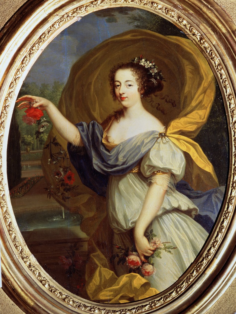 ""Retrato de Louise Francoise De La Baume Le Blanc, duquesa de Valliere (Madame De La Valliere) (1644-1710), favorita de Luis XIV, en Flora"" Pintura de Pierre Mignard (1612-1695) Museo Pouchkine del siglo XVII, Moscú de Pierre Mignard