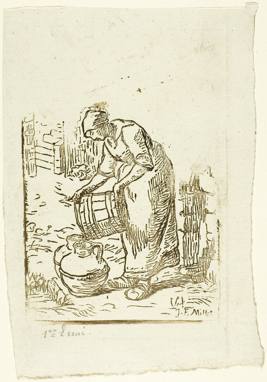 Mujer llenando regaderas de Pierre Millet