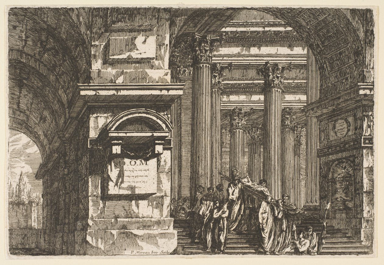 Escena funeraria en un templo, ca. 1760 de Pierre Moreau