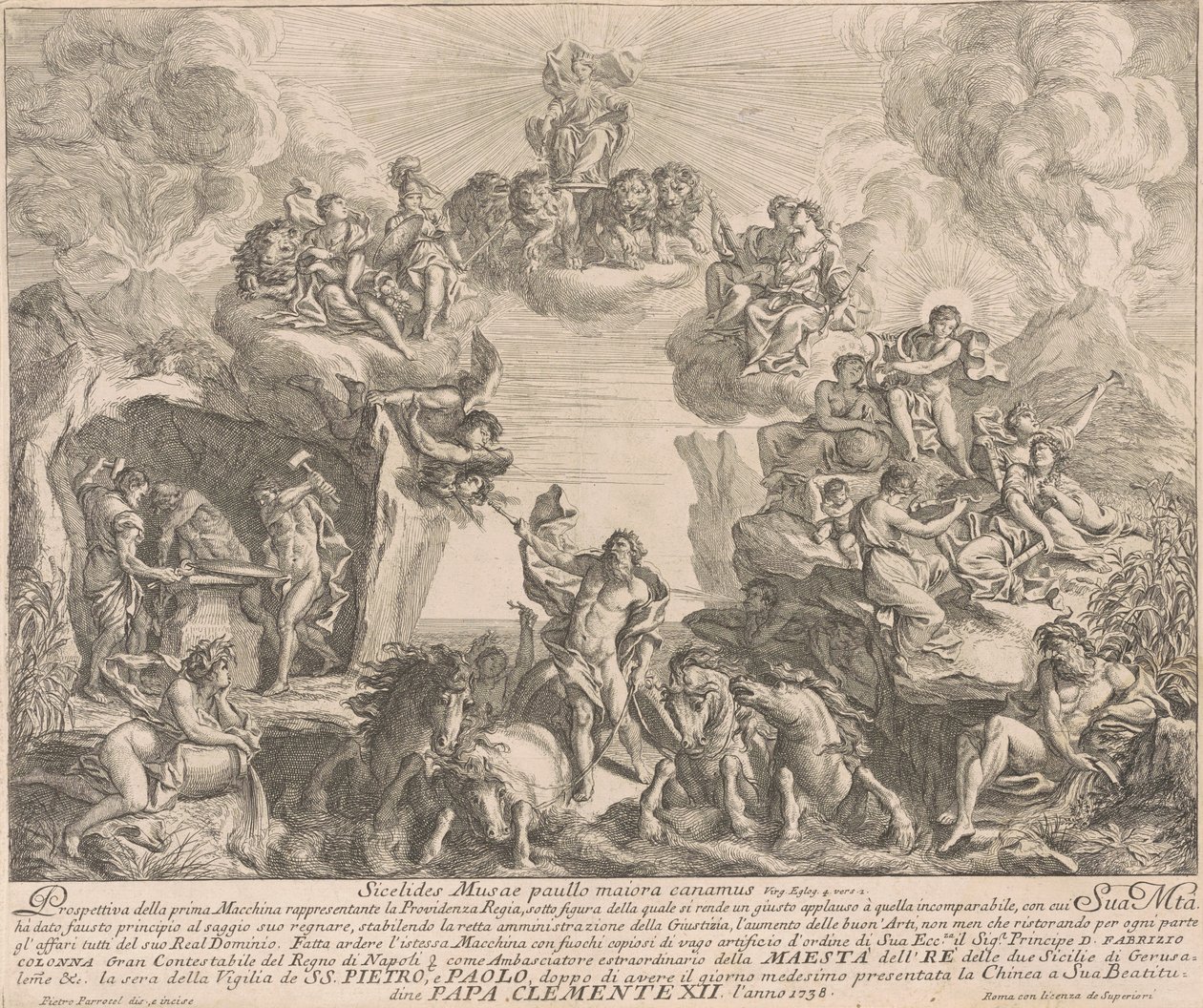 La Prima Macchina para la Chinea de 1738: Alegoría de la Providencia Real de Pierre Parrocel